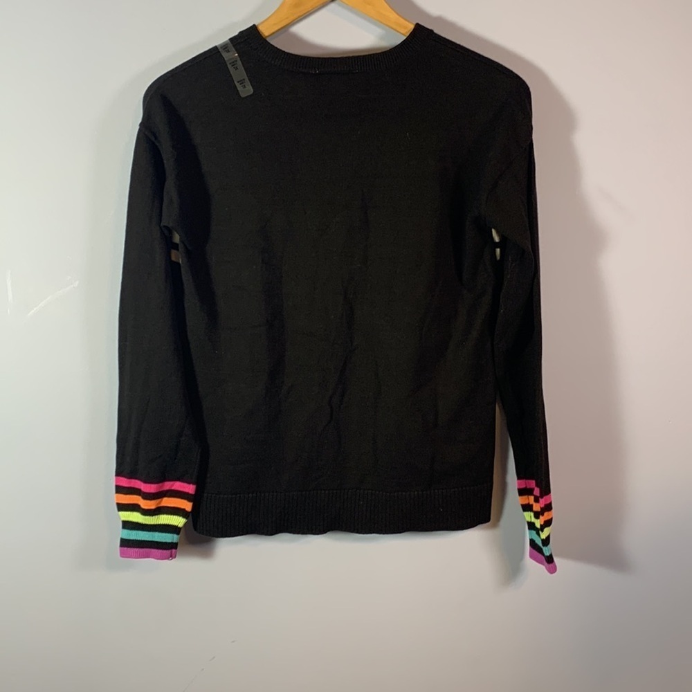 PLACE size 14 XL black sweater neon rainbow stars striped rainbow cuffs - Picture 5 of 10